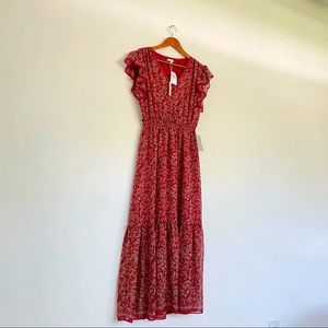 Brand New Max Studio Boho Floral Maxi Dress, Red, sz sm